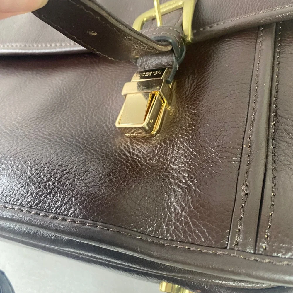 Hidesign The Icons Brown Leather Messenger Briefcase Laptop Bag Brass Hardware